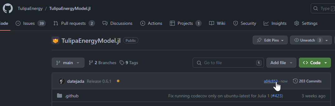 Screenshot of how to access commit on GitHub